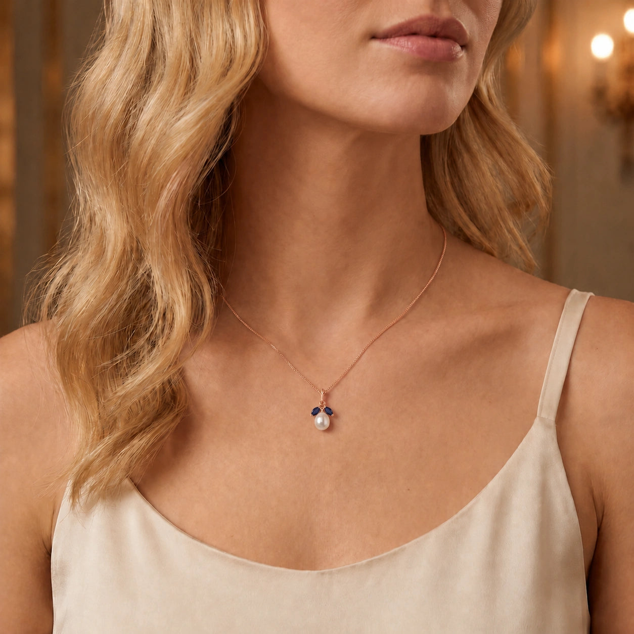 Rose Gold Eternal Necklace Pearl 10K — Arabella