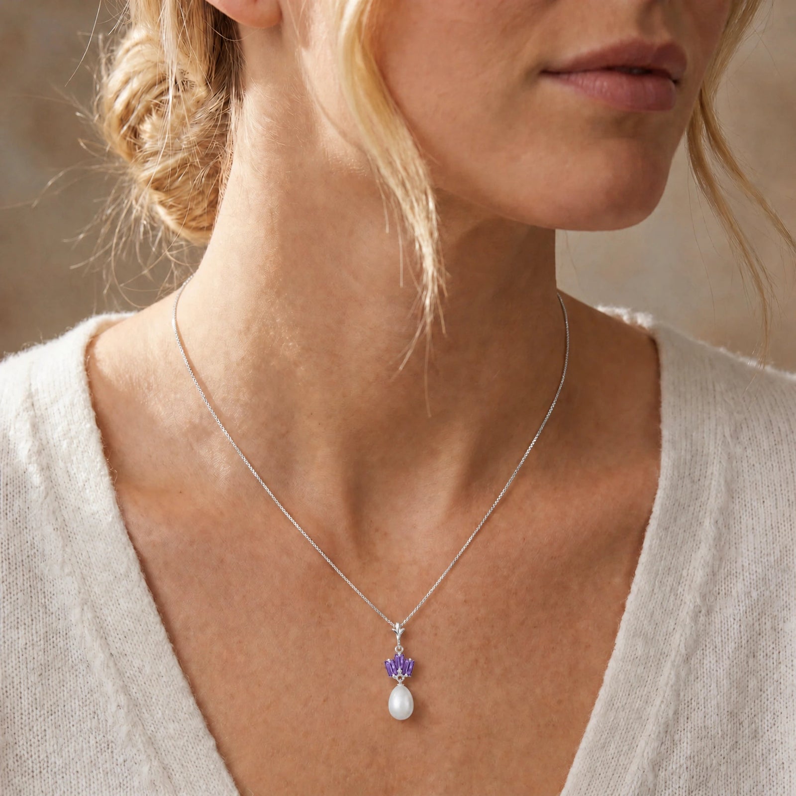 White Gold Belle Necklace Pearl 10K — Rossella
