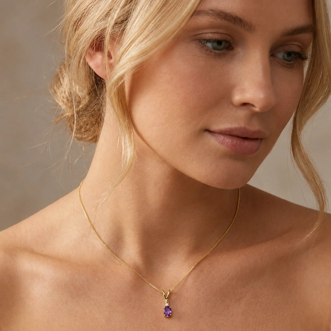 Yellow Gold Heritage Pendant Necklace Amethyst 10K — Elsa