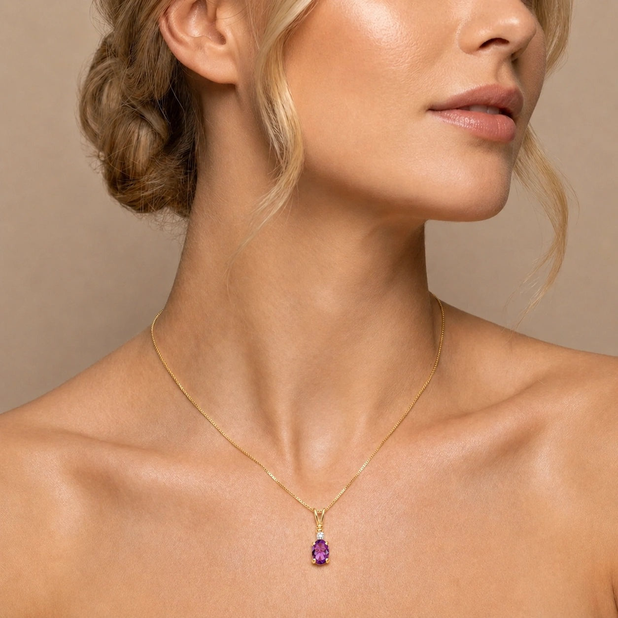 Yellow Gold Heritage Pendant Necklace Amethyst 10K — Elsa