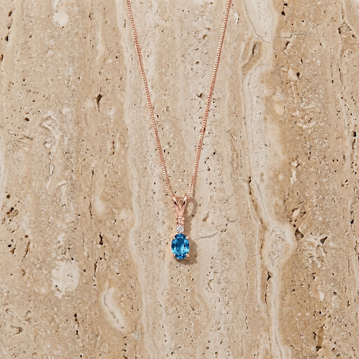 Rose Gold Heritage Pendant Necklace Blue Topaz 10K — Elsa