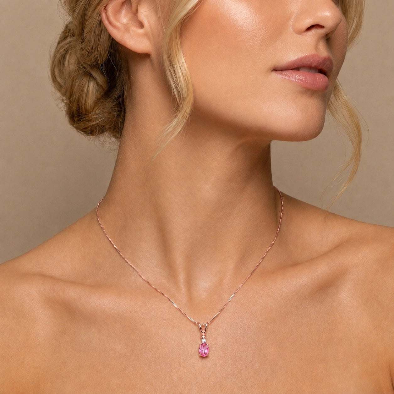 Rose Gold Heritage Pendant Necklace Pink Topaz 10K — Elsa