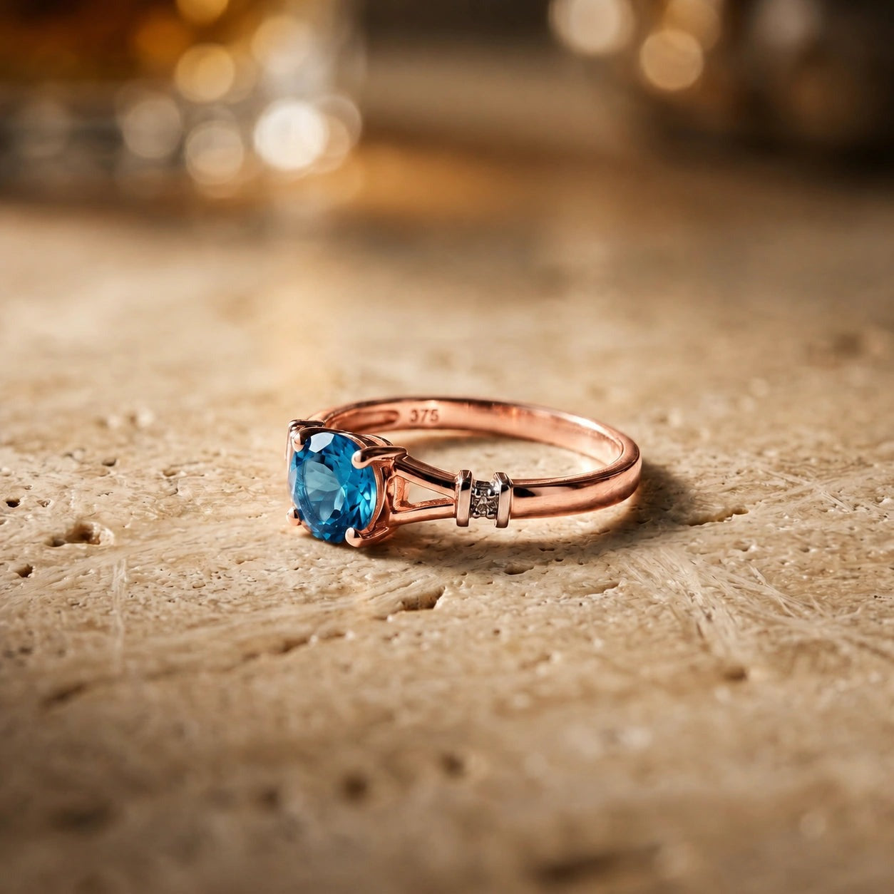 Rose Gold Signature Ring Blue Topaz 10K — Guendalina