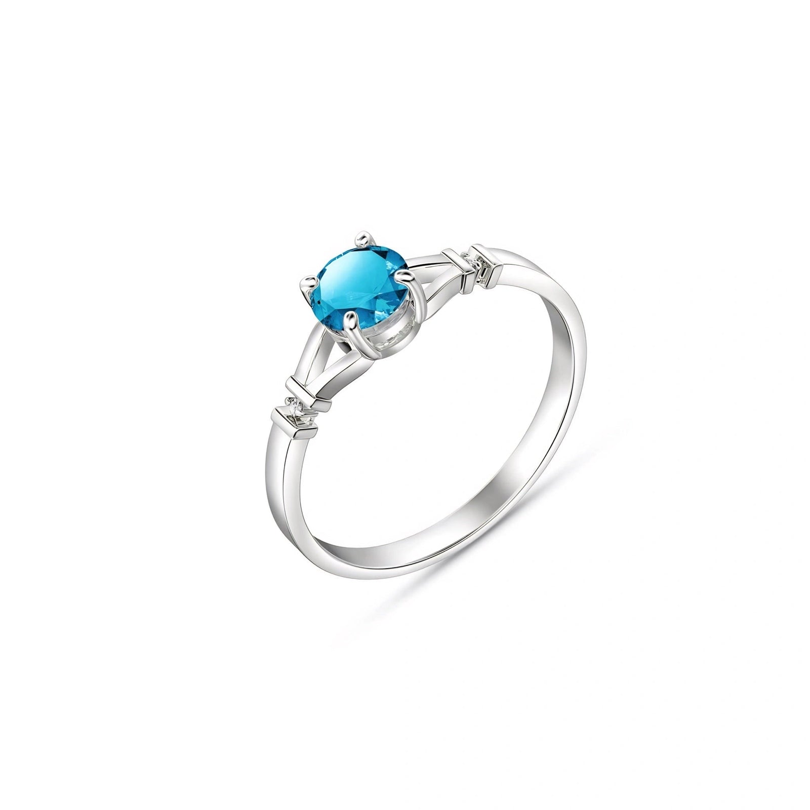 White Gold Signature Ring Blue Topaz 10K — Guendalina
