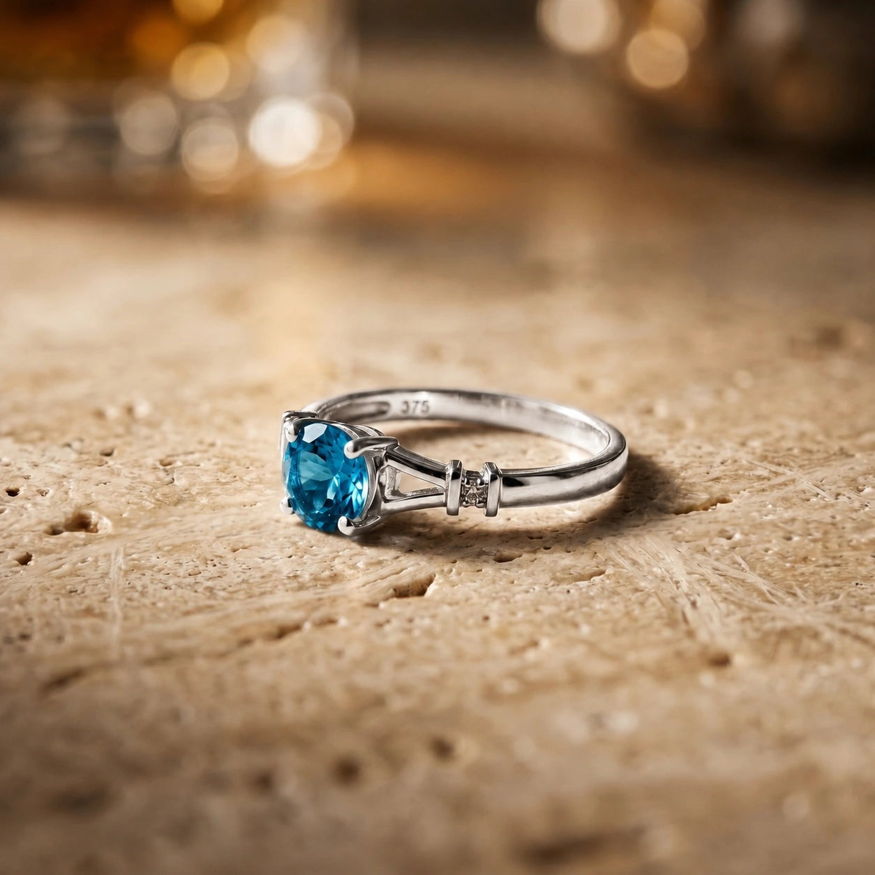 White Gold Signature Ring Blue Topaz 10K — Guendalina