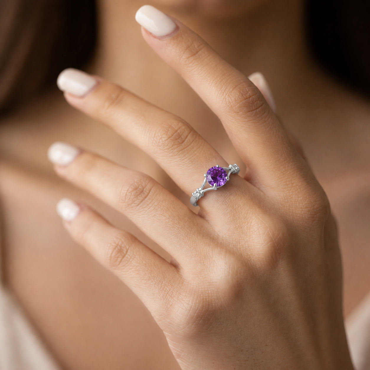 White Gold Signature Ring Blue Topaz 10K — Guendalina