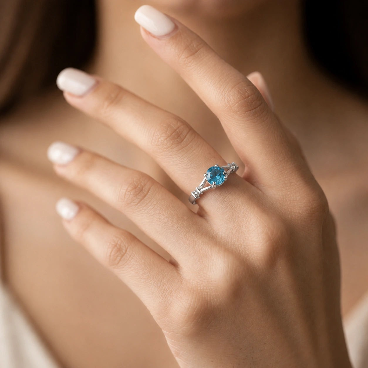 White Gold Signature Ring Blue Topaz 10K — Guendalina