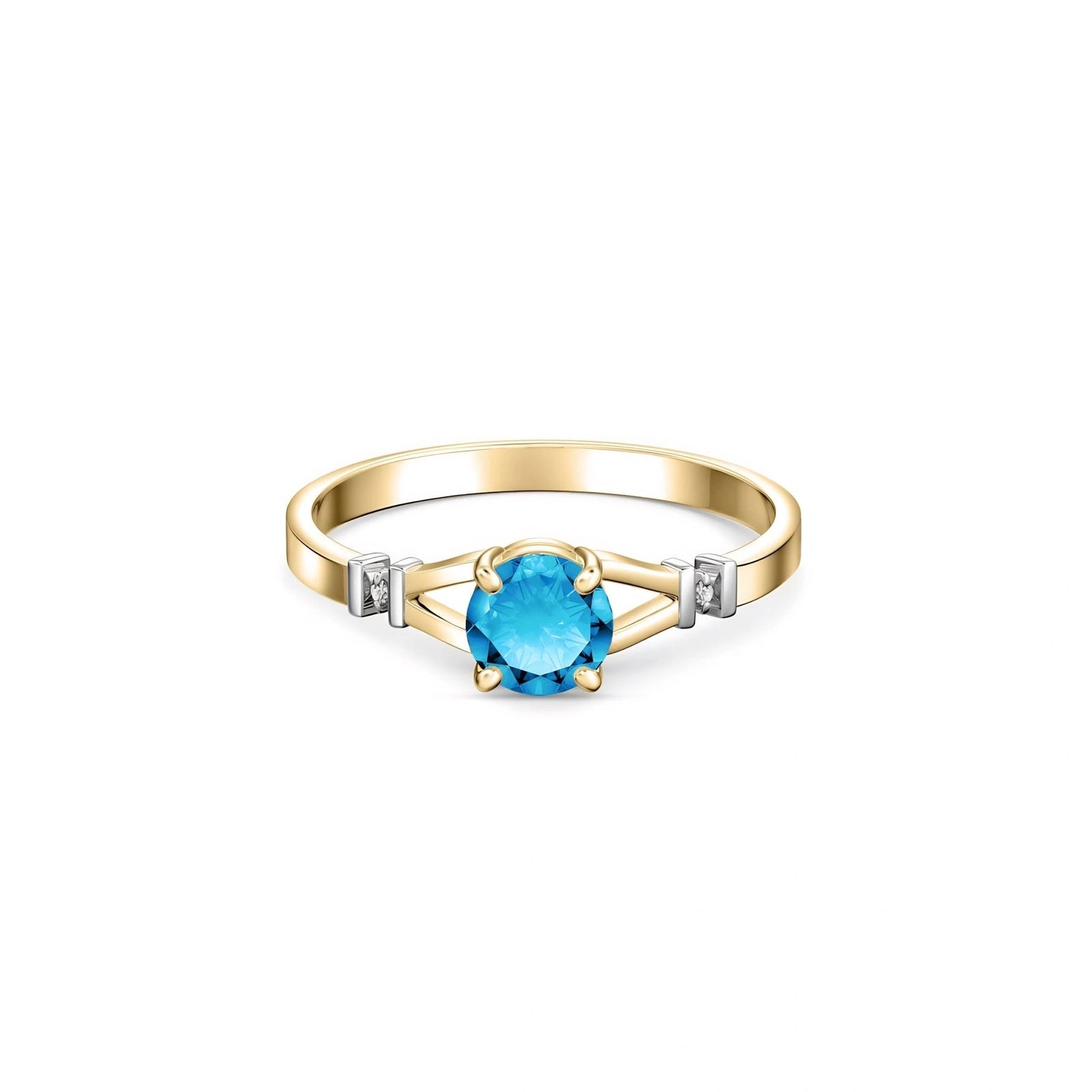 Yellow Gold Signature Ring Blue Topaz 10K — Guendalina