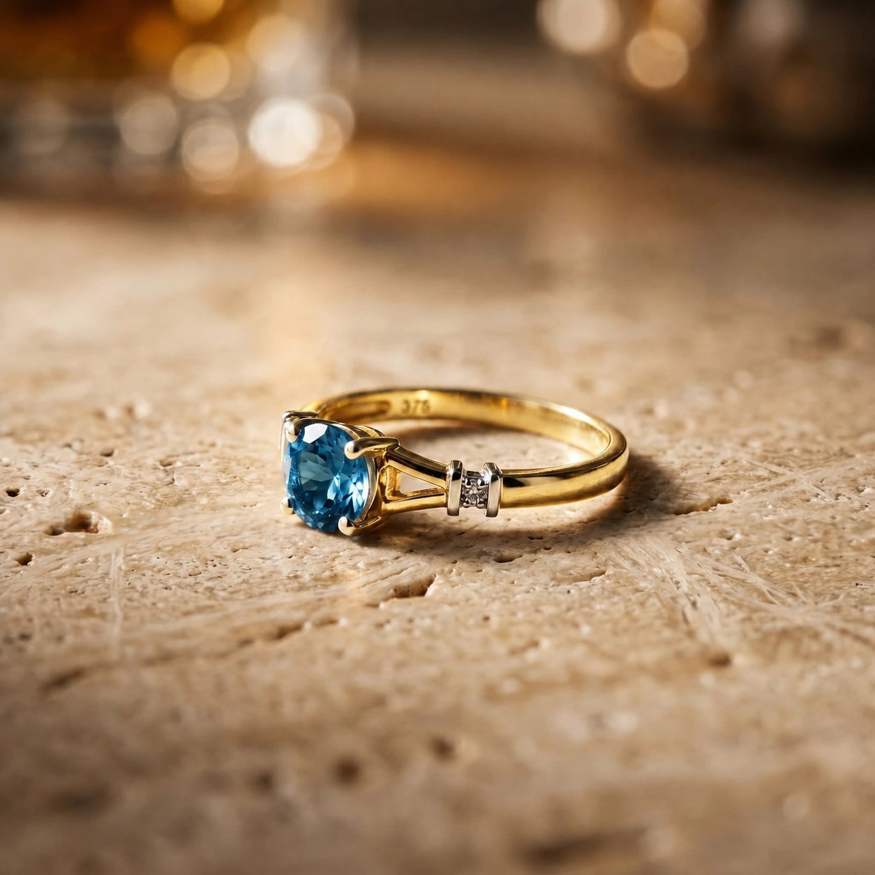 Yellow Gold Signature Ring Blue Topaz 10K — Guendalina