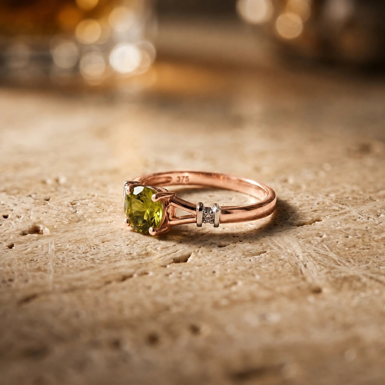 Rose Gold Signature Ring Peridot 10K — Guendalina
