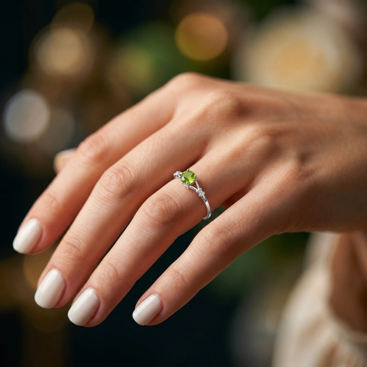 White Gold Signature Ring Peridot 10K — Guendalina