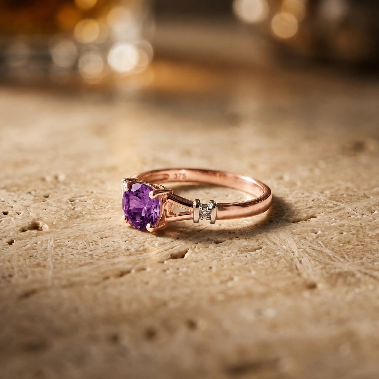 Rose Gold Signature Ring Amethyst 10K — Guendalina