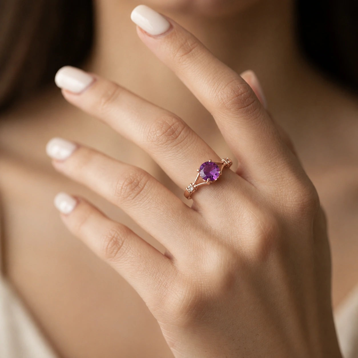 Rose Gold Signature Ring Amethyst 10K — Guendalina