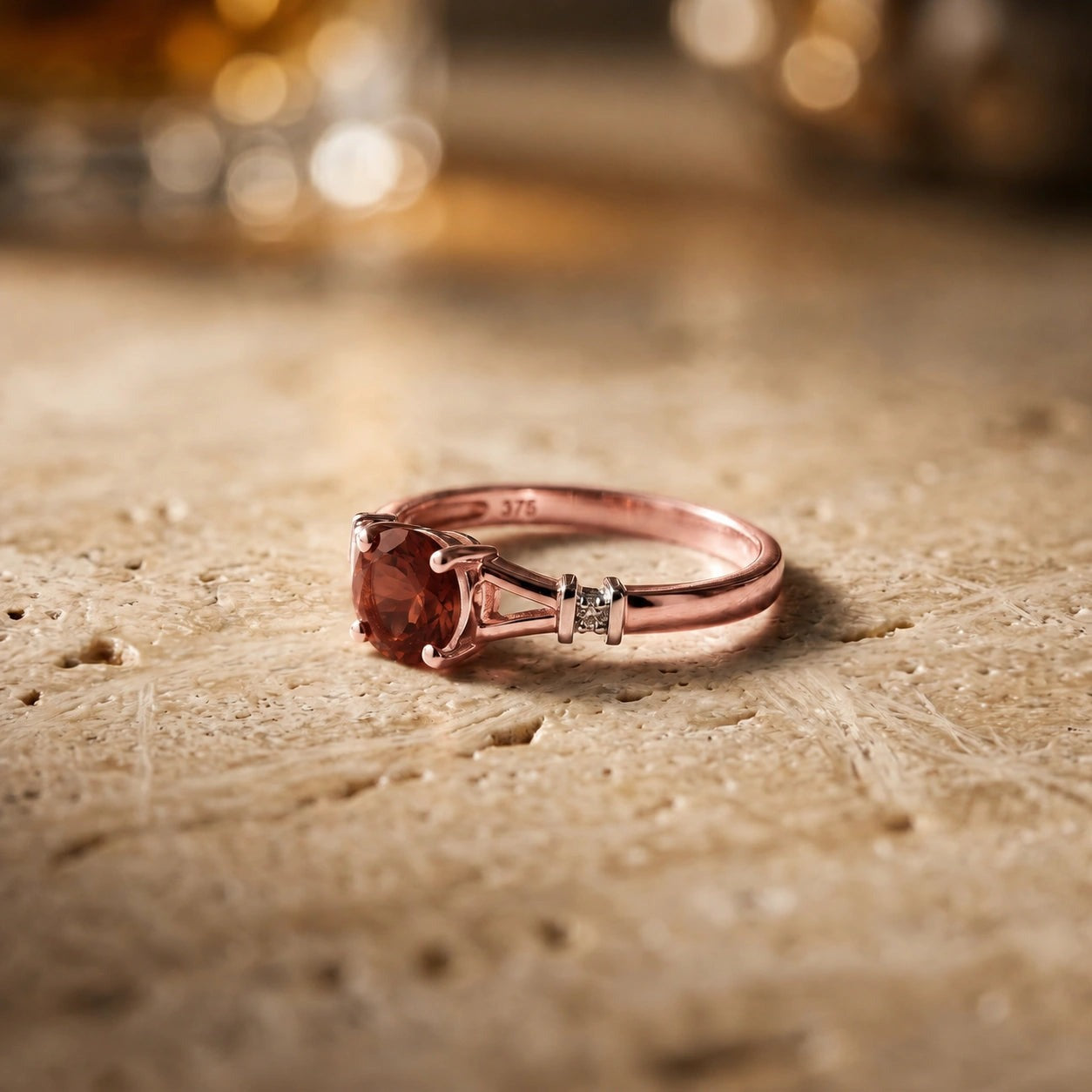 Rose Gold Signature Ring Garnet 10K — Guendalina