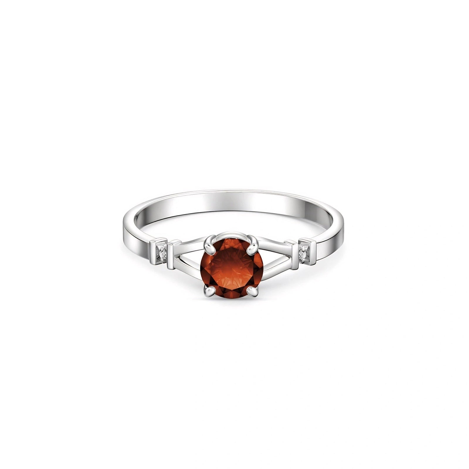 White Gold Signature Ring Garnet 10K — Guendalina