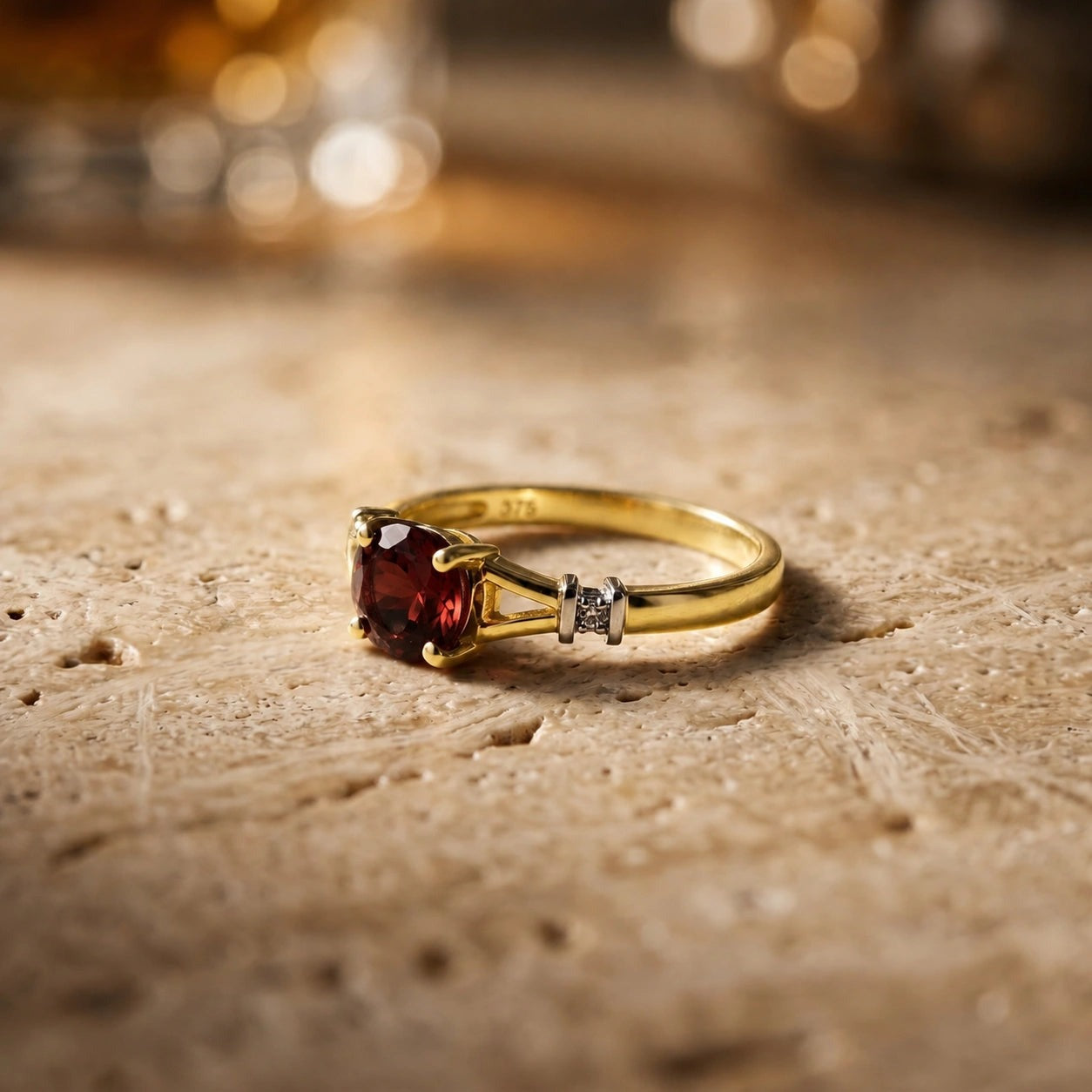 Yellow Gold Signature Ring Garnet 10K — Guendalina