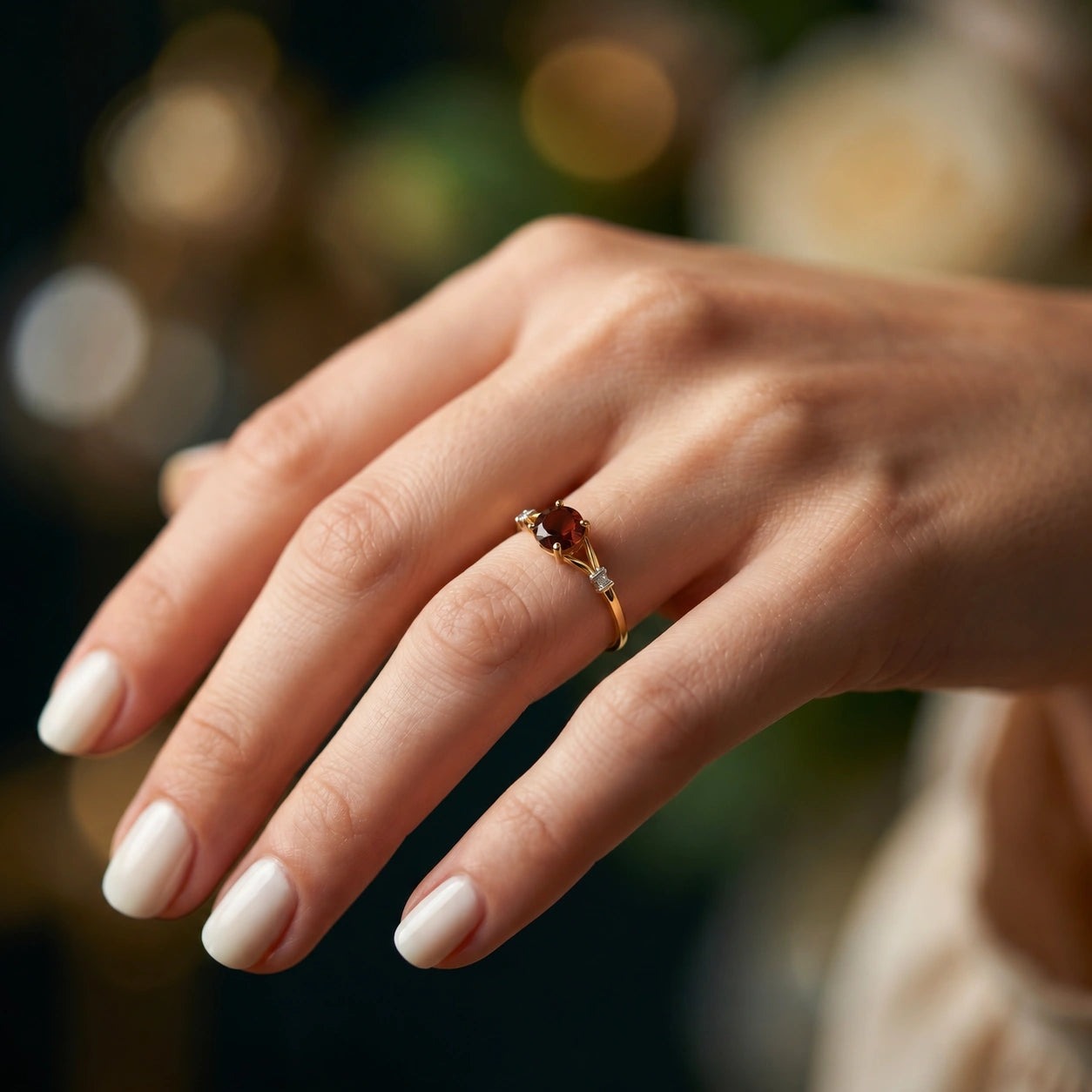 Yellow Gold Signature Ring Garnet 10K — Guendalina