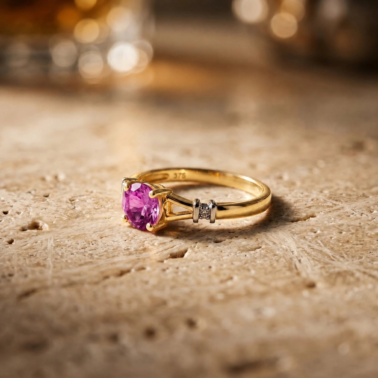 Yellow Gold Signature Ring Pink Topaz 10K — Guendalina