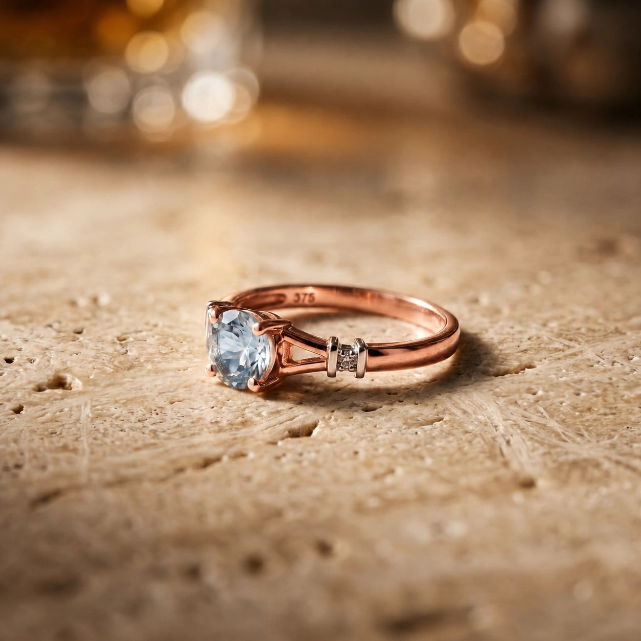 Rose Gold Signature Ring Aquamarine 10K — Guendalina