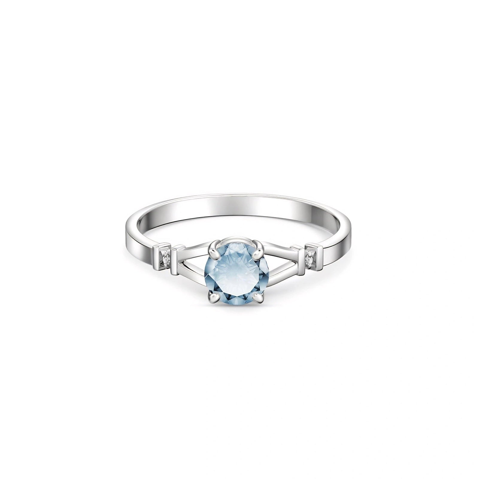 White Gold Signature Ring Aquamarine 10K — Guendalina