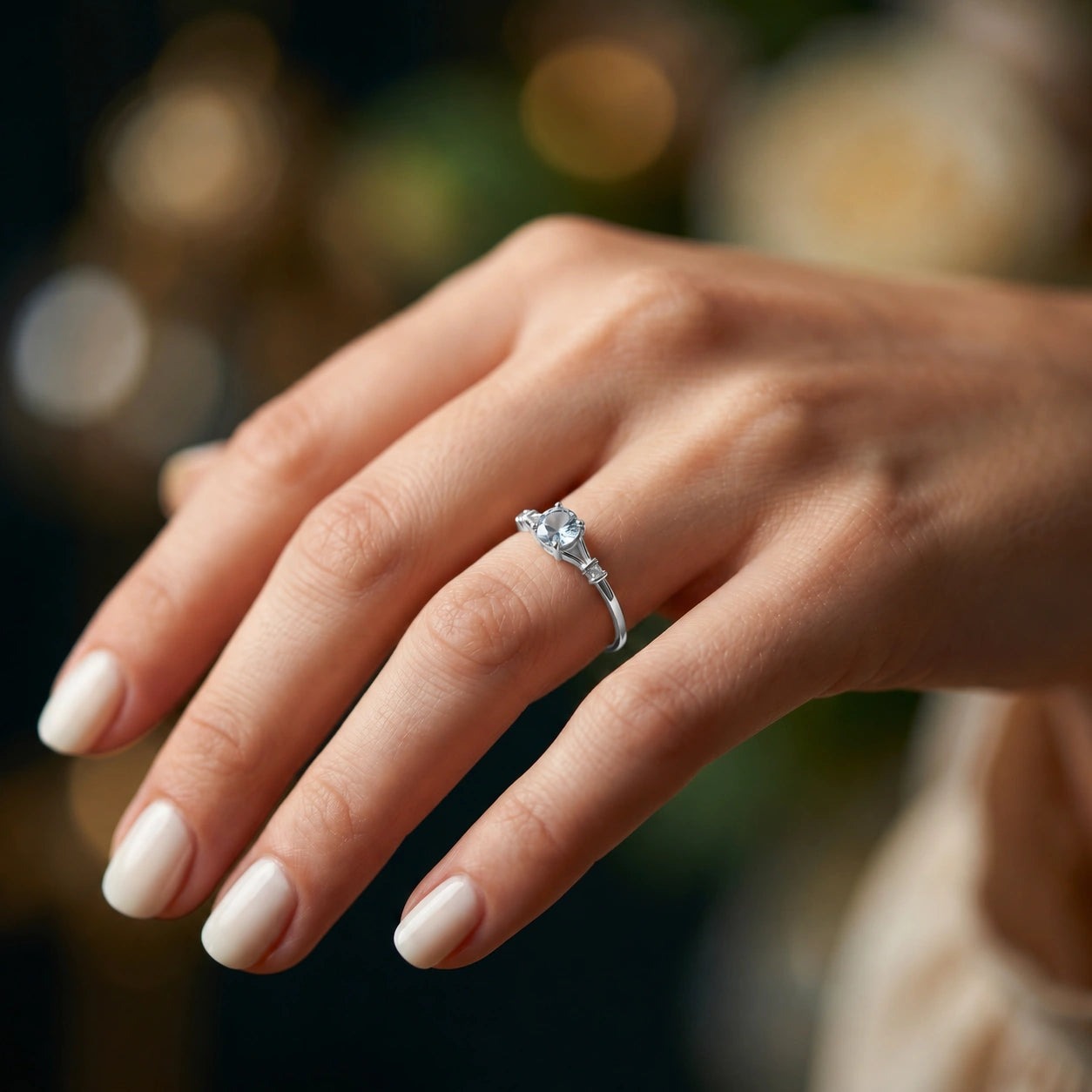 White Gold Signature Ring Aquamarine 10K — Guendalina