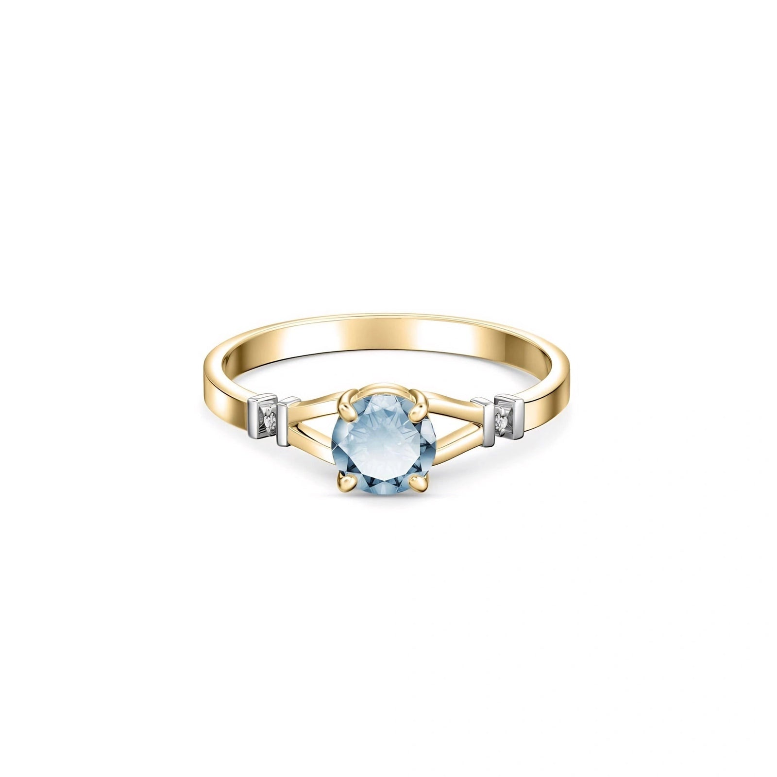 Yellow Gold Signature Ring Aquamarine 10K — Guendalina