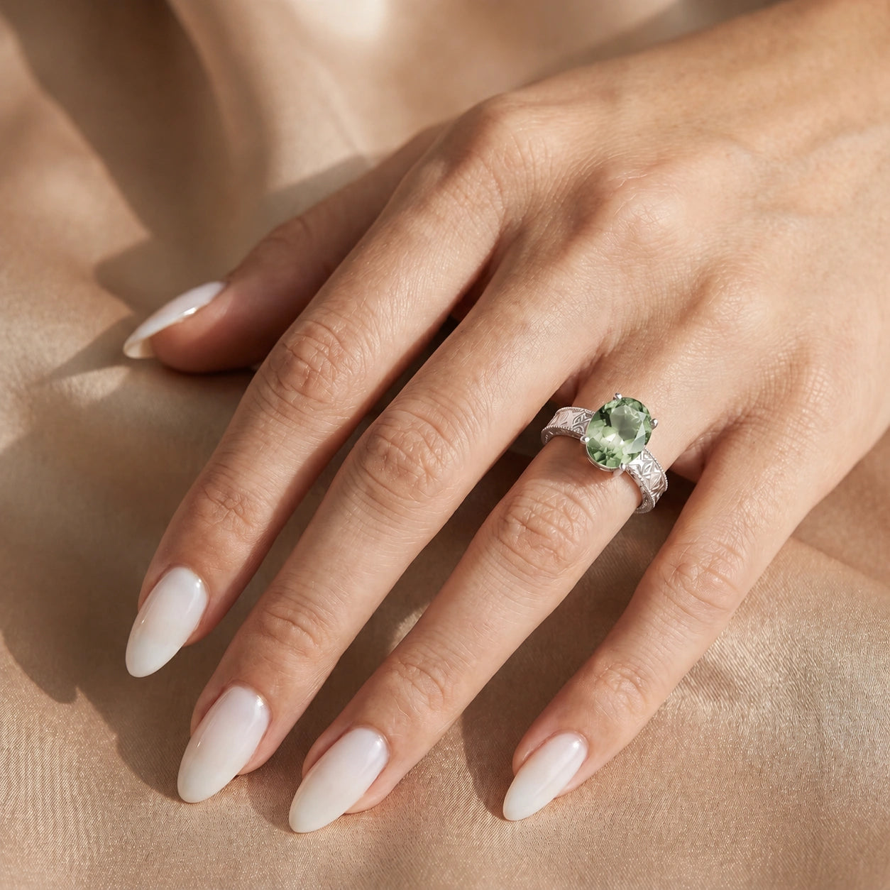 White Gold Green Amethyst — Rosa