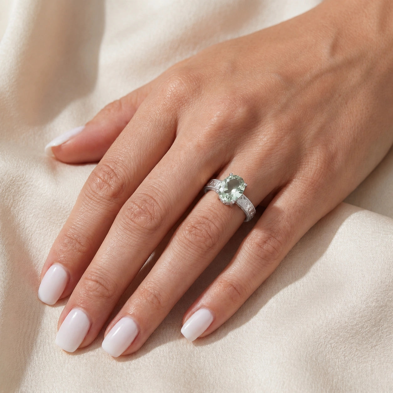 White Gold Green Amethyst — Rosa
