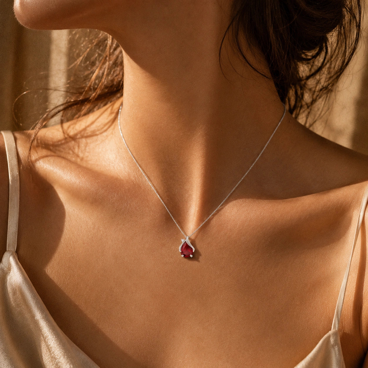 White Gold Signature Pendant Necklace Ruby 10K — Liana