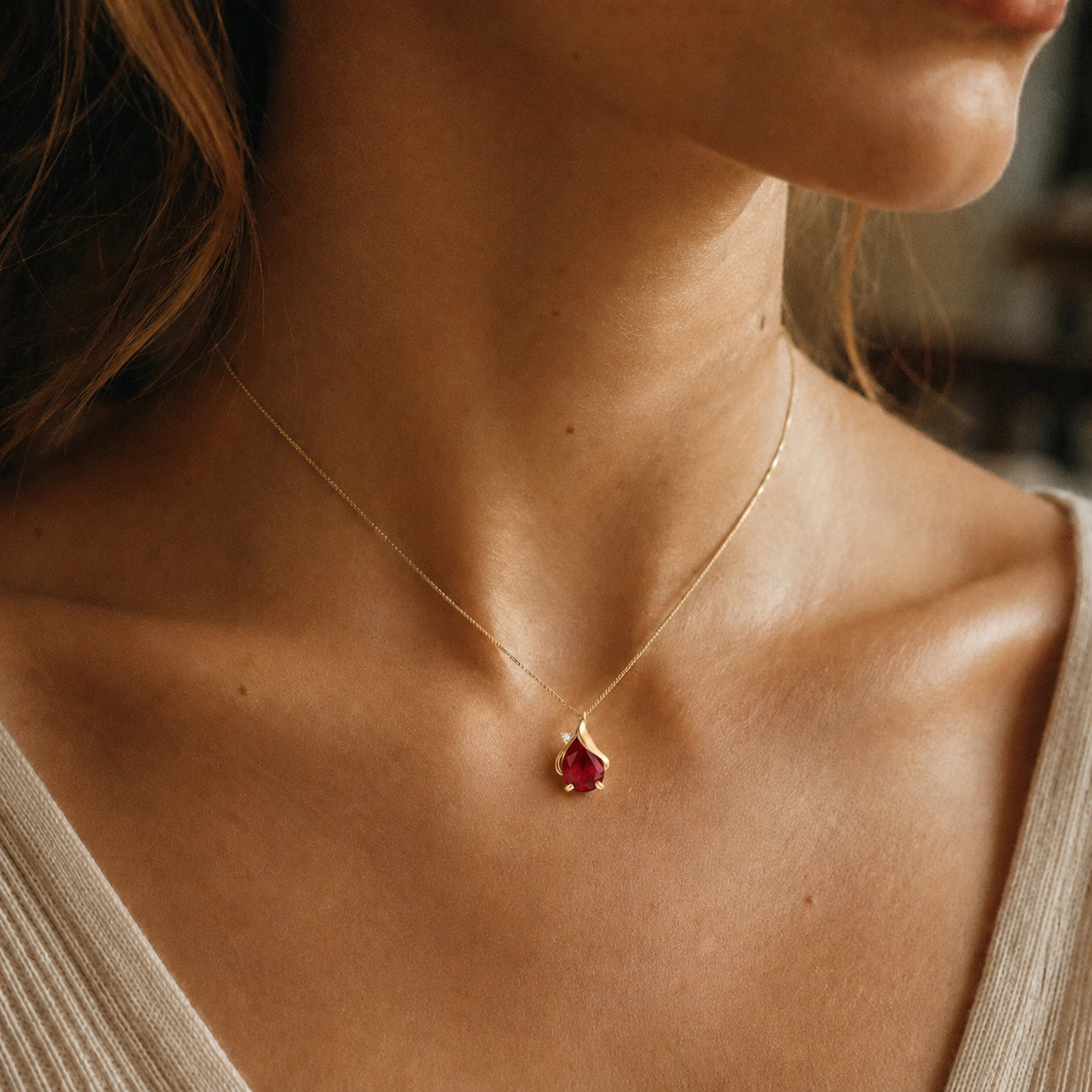 Yellow Gold Signature Pendant Necklace Ruby 10K — Liana