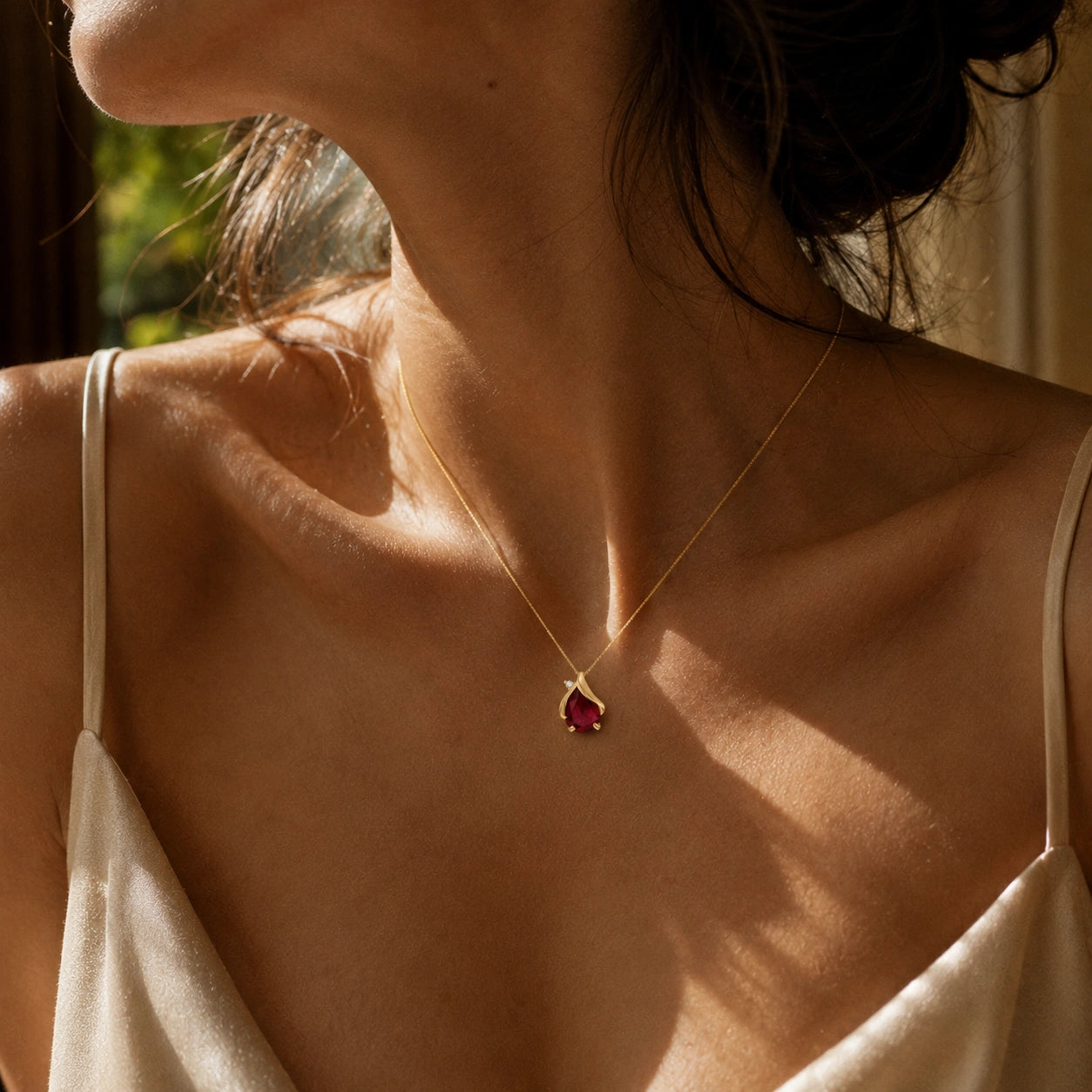 Yellow Gold Signature Pendant Necklace Ruby 10K — Liana