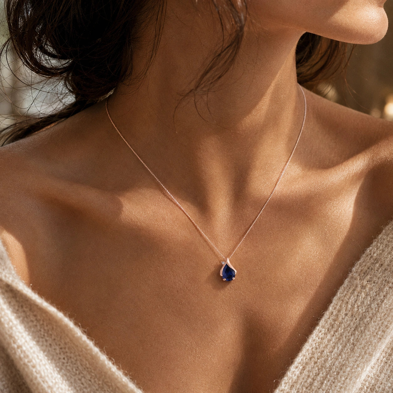Rose Gold Signature Pendant Necklace Sapphire 10K — Liana