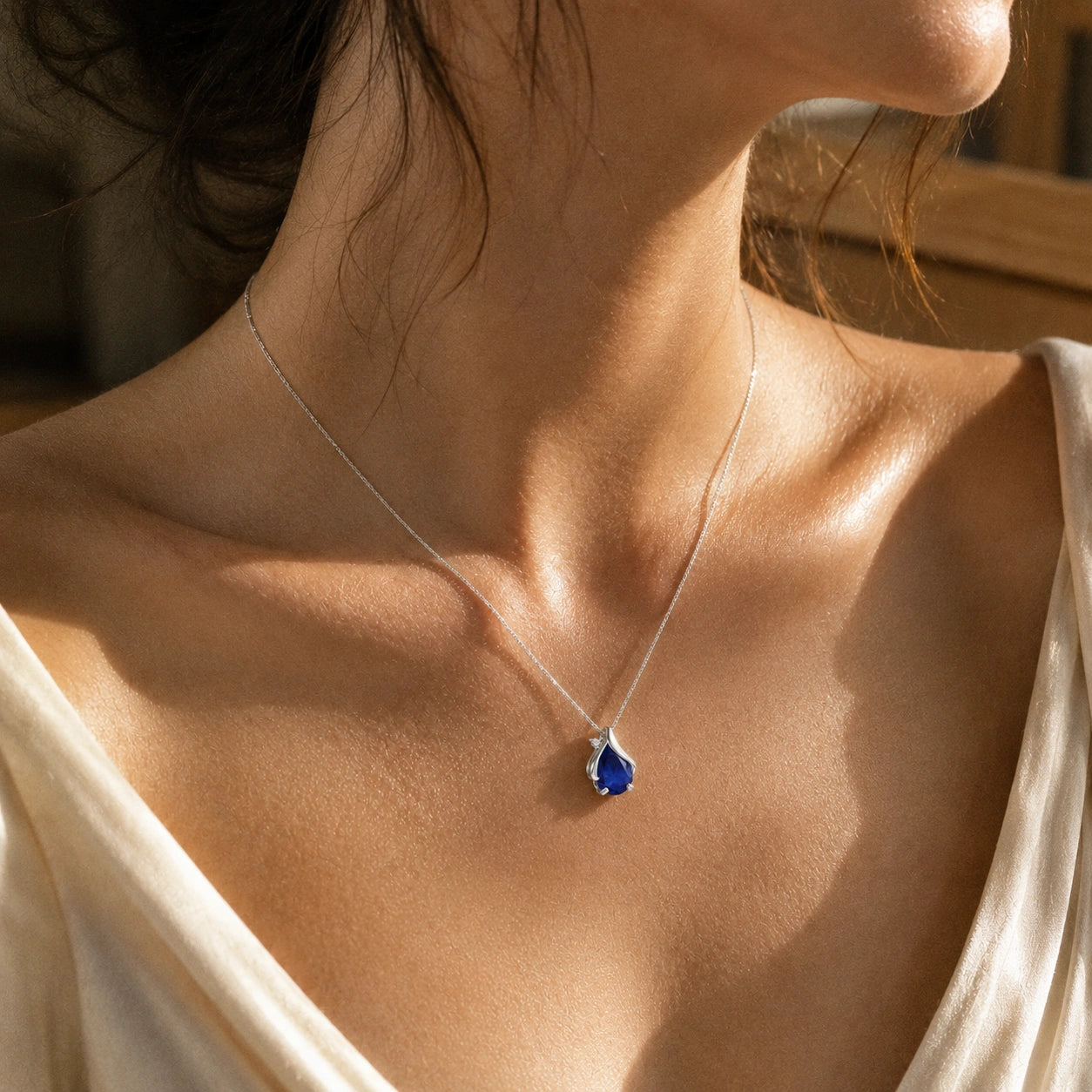 White Gold Signature Pendant Necklace Sapphire 10K — Liana