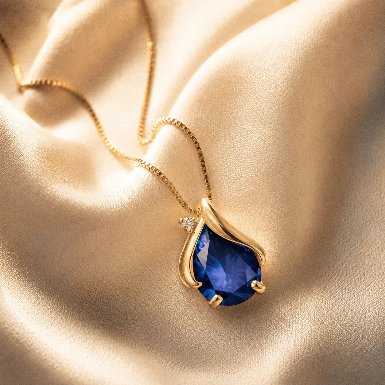 Yellow Gold Signature Pendant Necklace Sapphire 10K — Liana