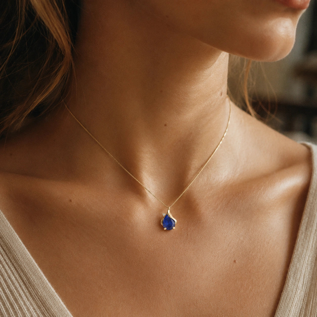 Yellow Gold Signature Pendant Necklace Sapphire 10K — Liana