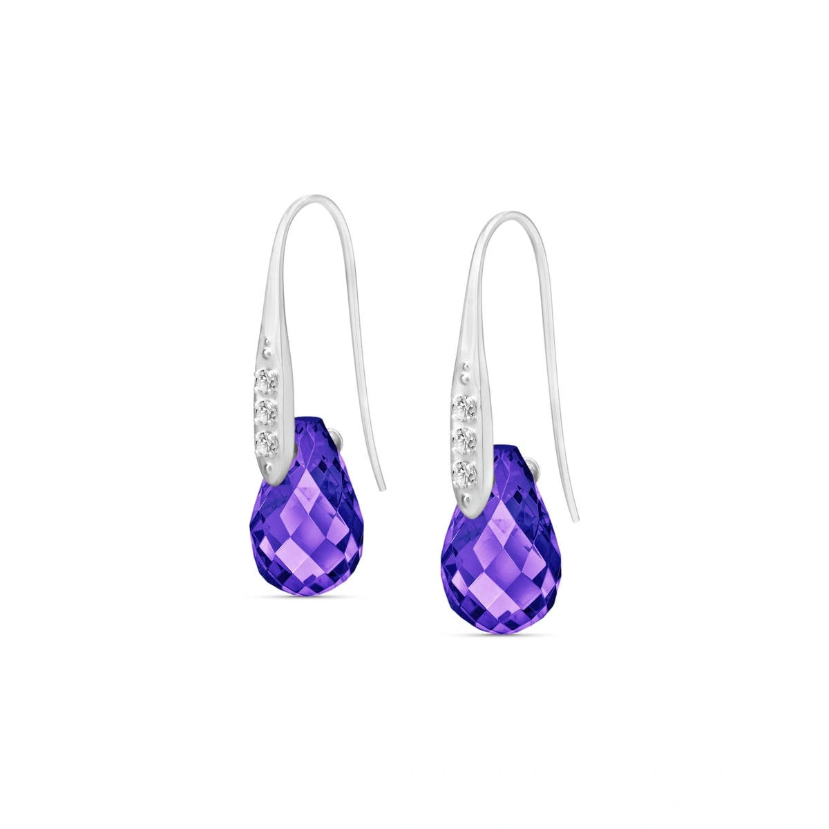 White Gold Aura Drop Earrings Amethyst 10K — Domenica