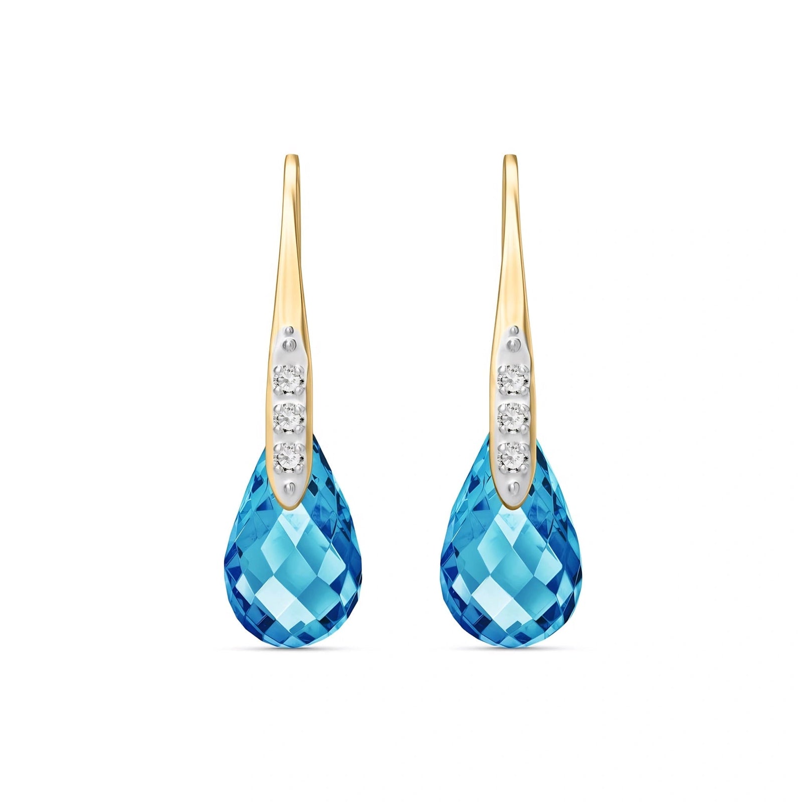 Yellow Gold Aura Drop Earrings Blue Topaz 10K — Domenica