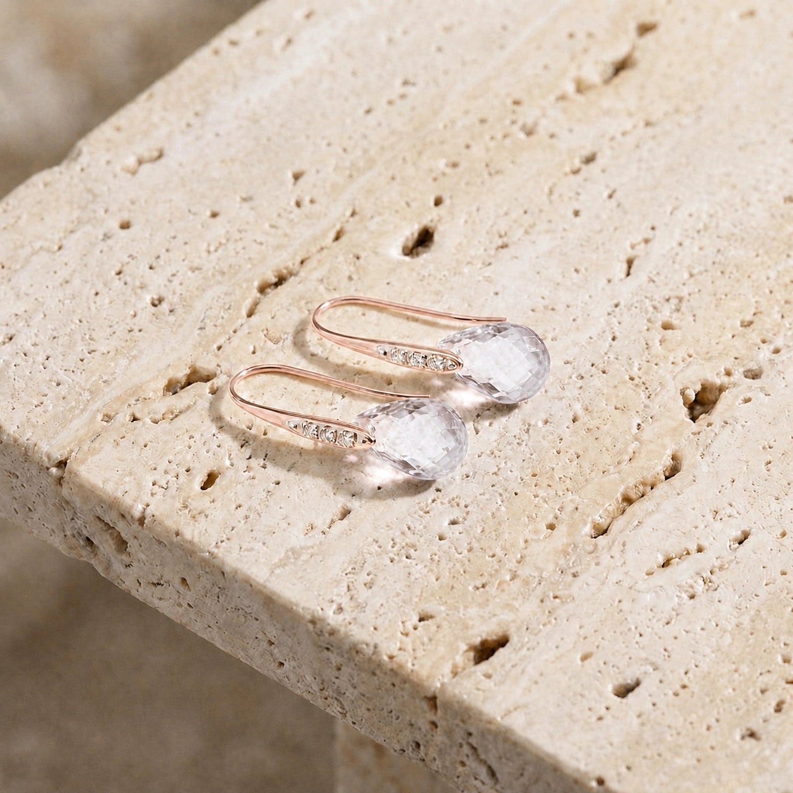 Rose Gold Aura Drop Earrings White Topaz 10K — Domenica