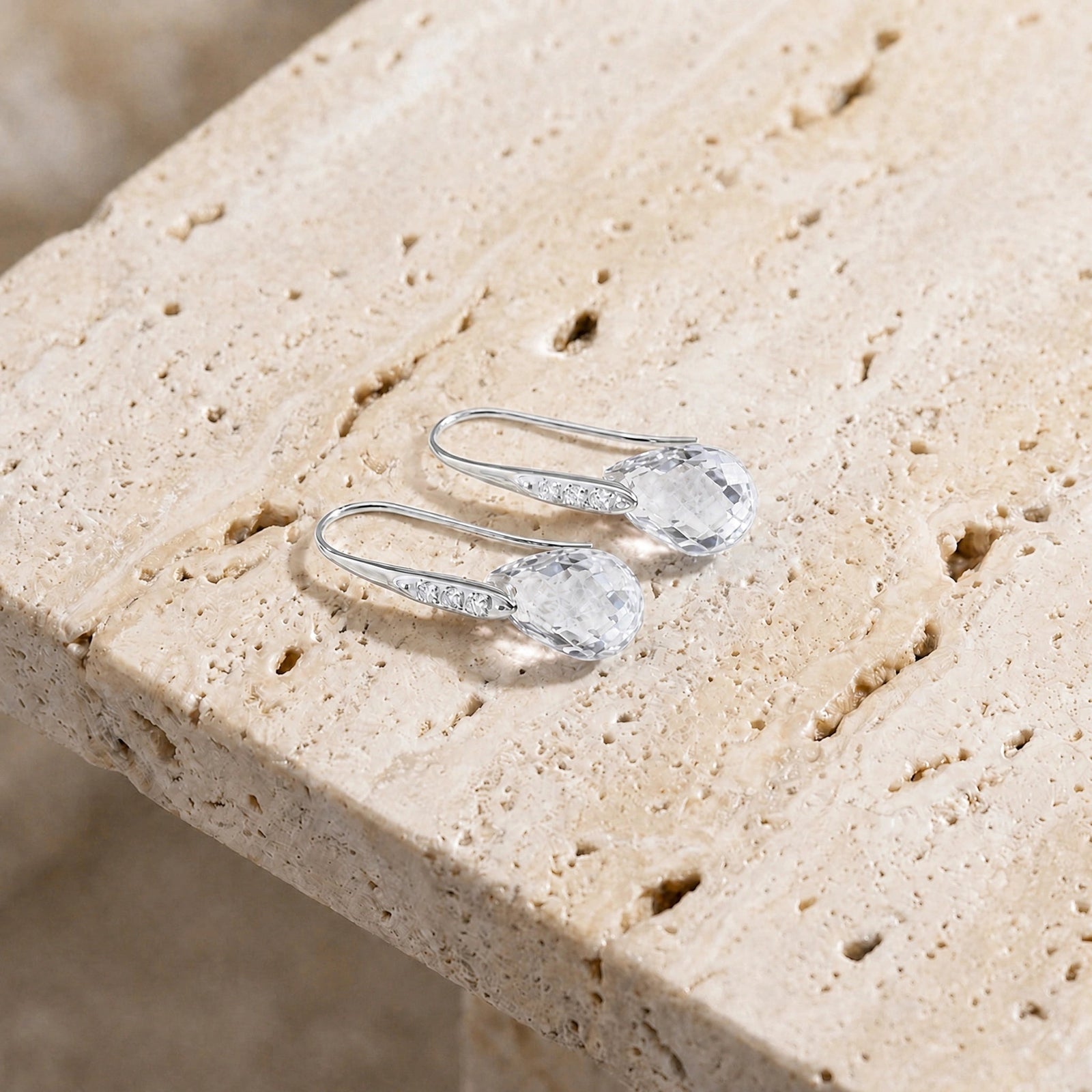 White Gold Aura Drop Earrings White Topaz 10K — Domenica