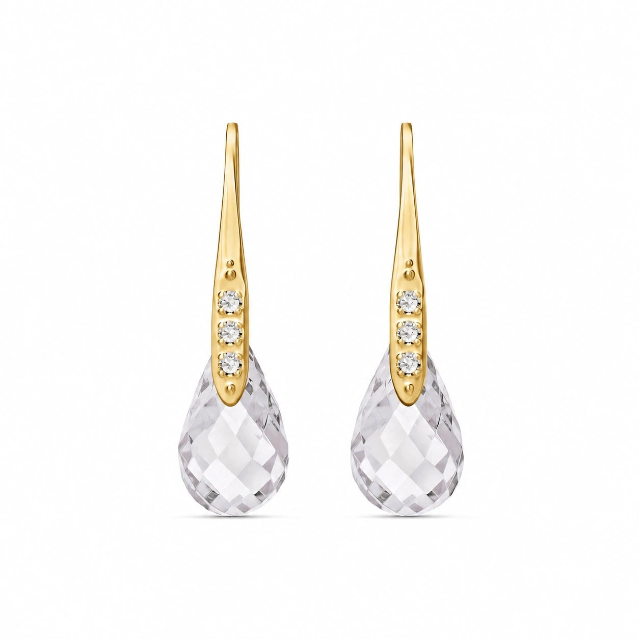 Yellow Gold Aura Drop Earrings White Topaz 10K — Domenica