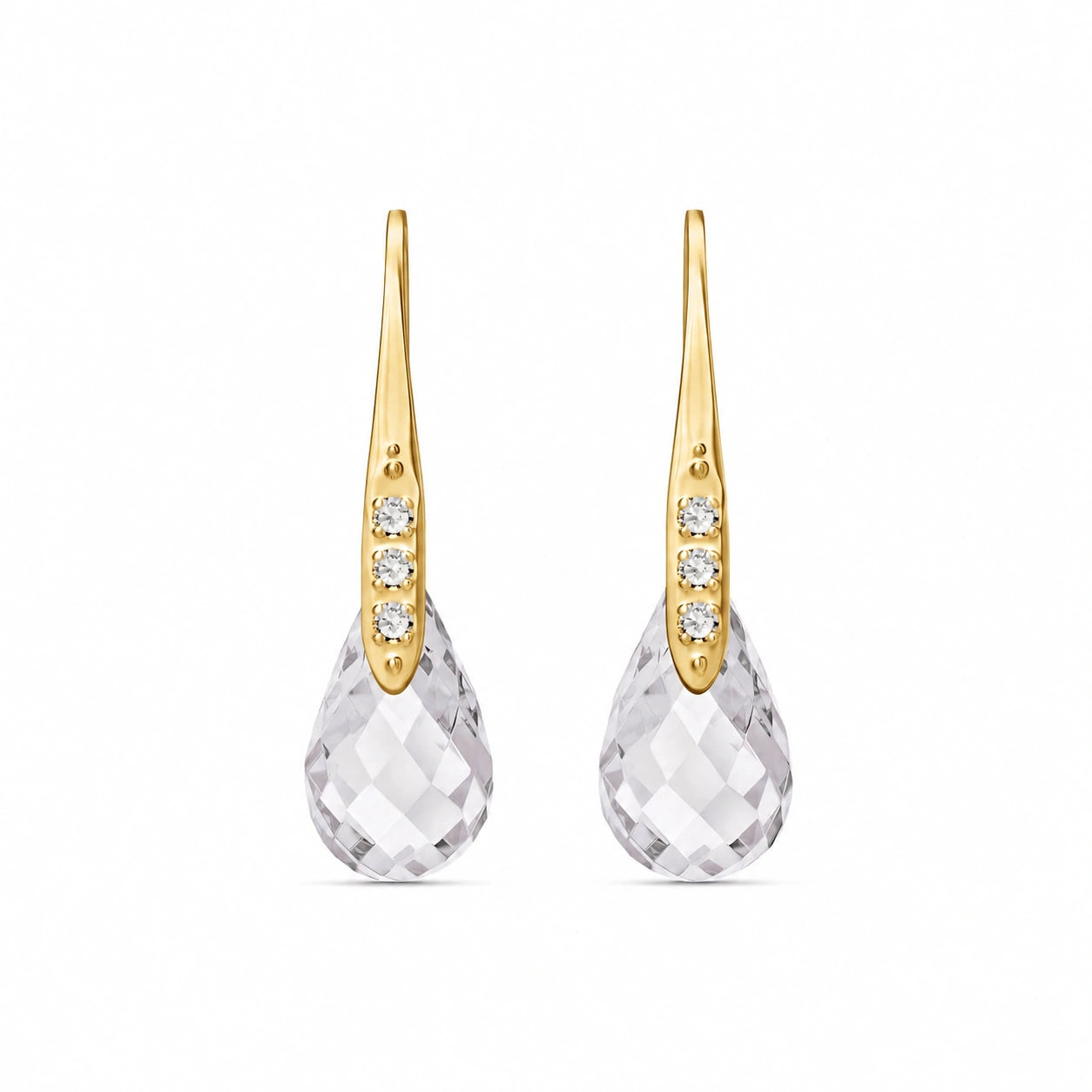 Yellow Gold Aura Drop Earrings White Topaz 10K — Domenica