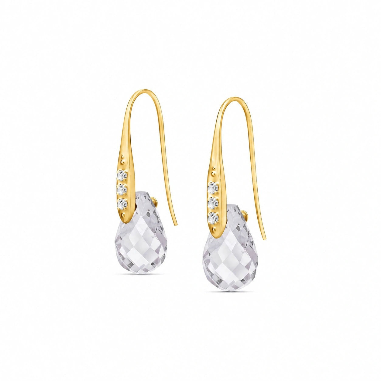 Yellow Gold Aura Drop Earrings White Topaz 10K — Domenica