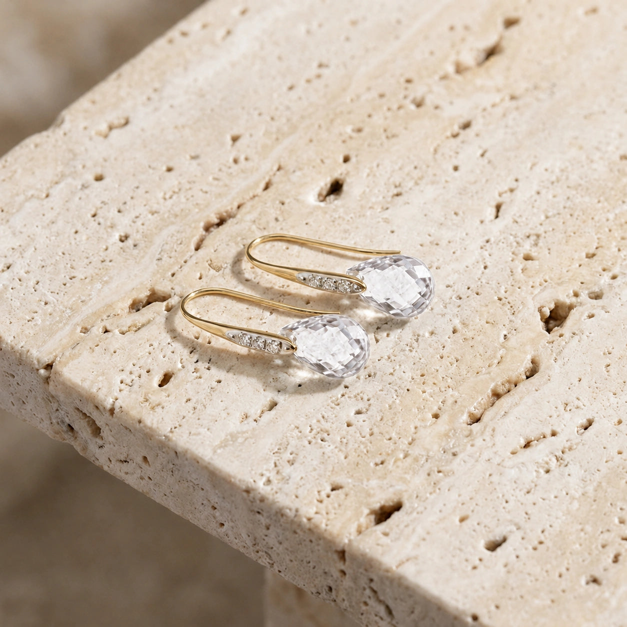 Yellow Gold Aura Drop Earrings White Topaz 10K — Domenica