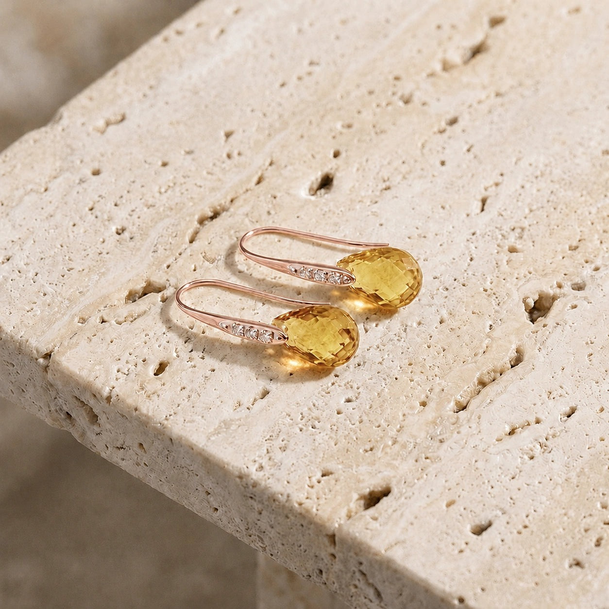 Rose Gold Aura Drop Earrings Citrine 10K — Domenica