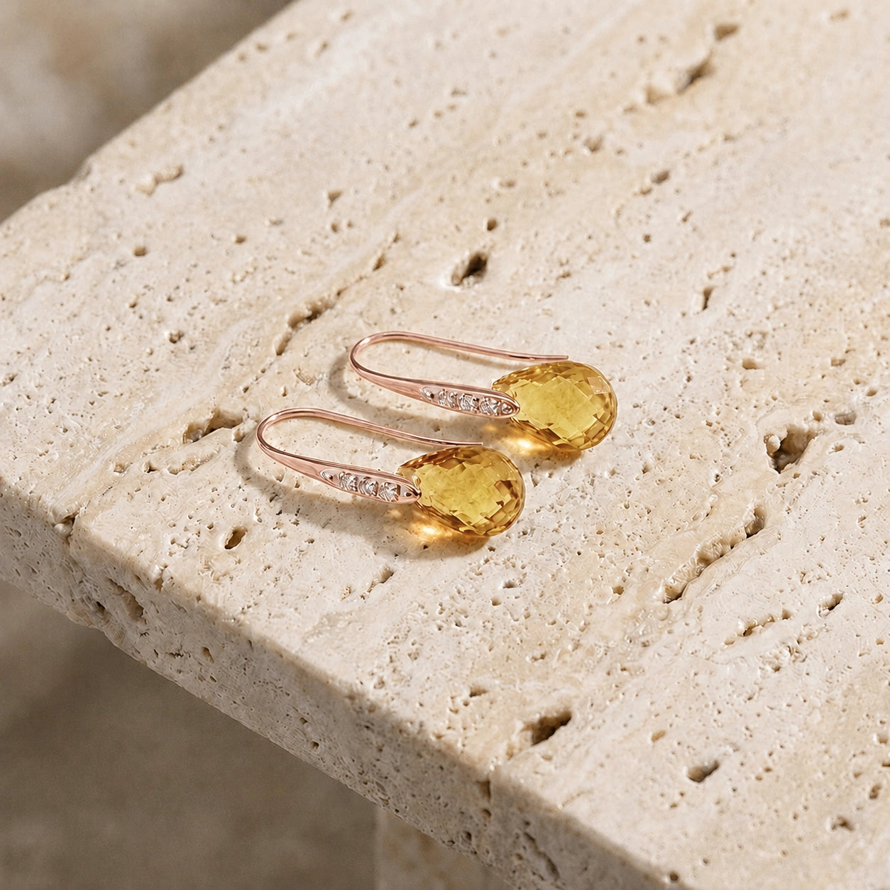 Rose Gold Aura Drop Earrings Citrine 10K — Domenica