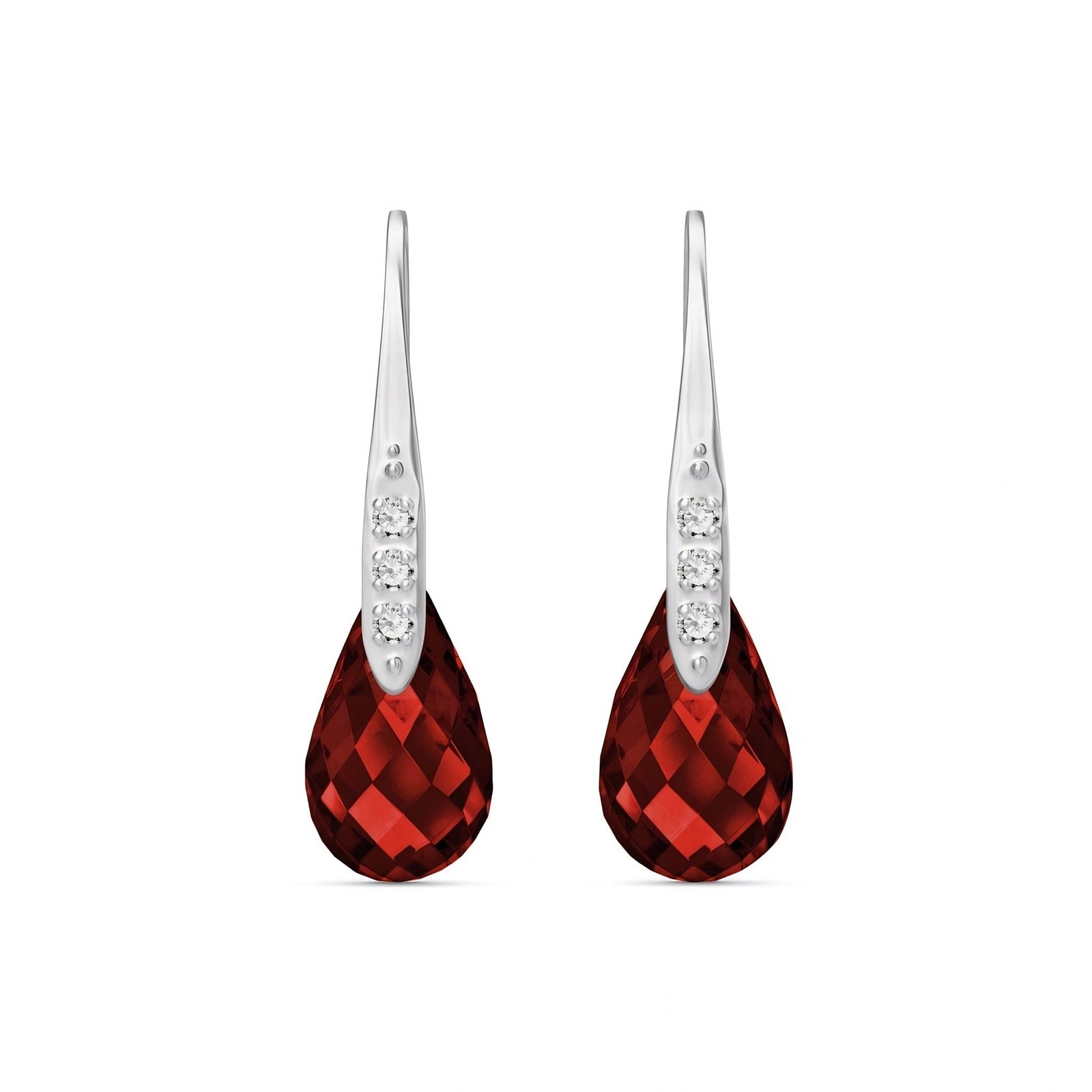 White Gold Aura Drop Earrings Garnet 10K — Domenica