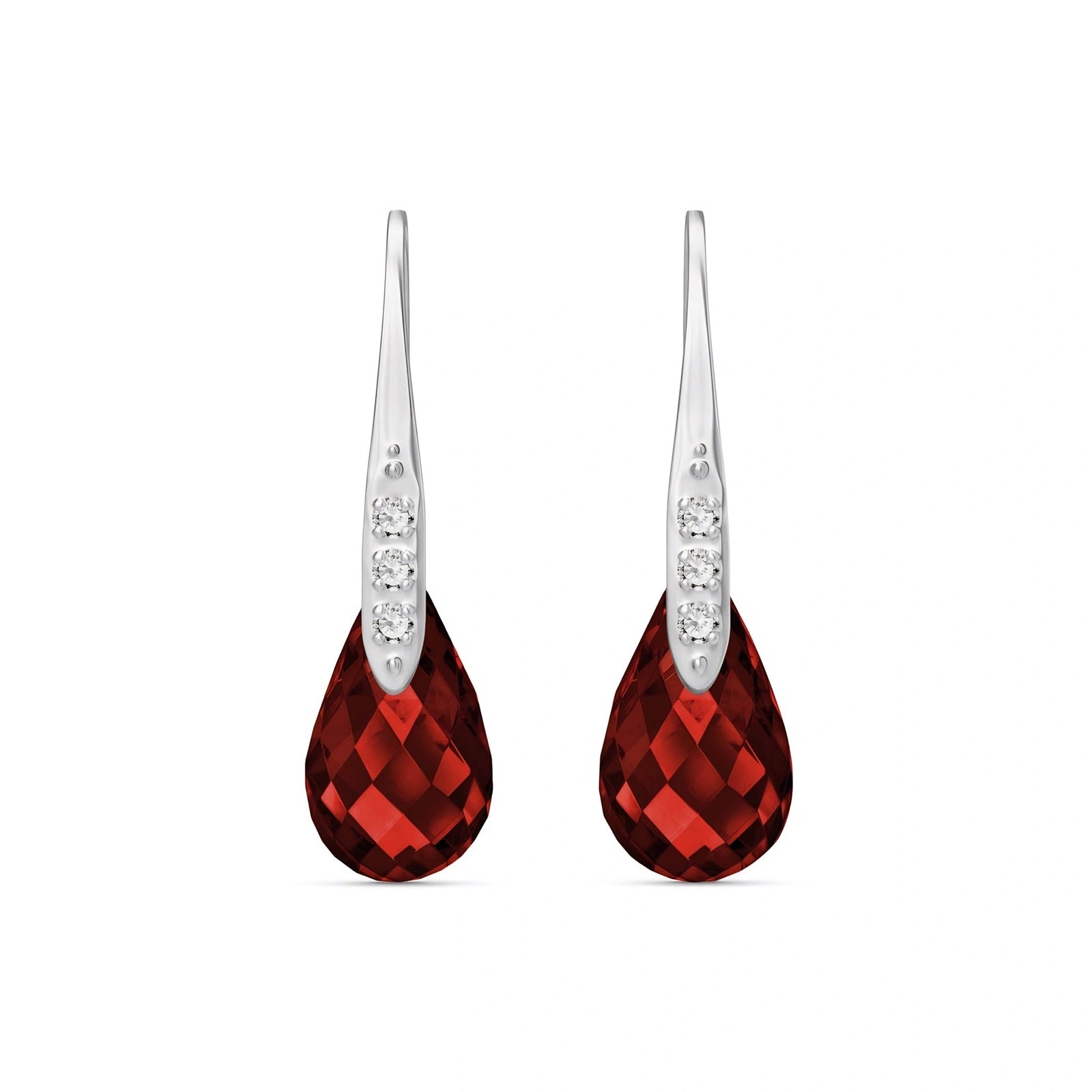 White Gold Aura Drop Earrings Garnet 10K — Domenica