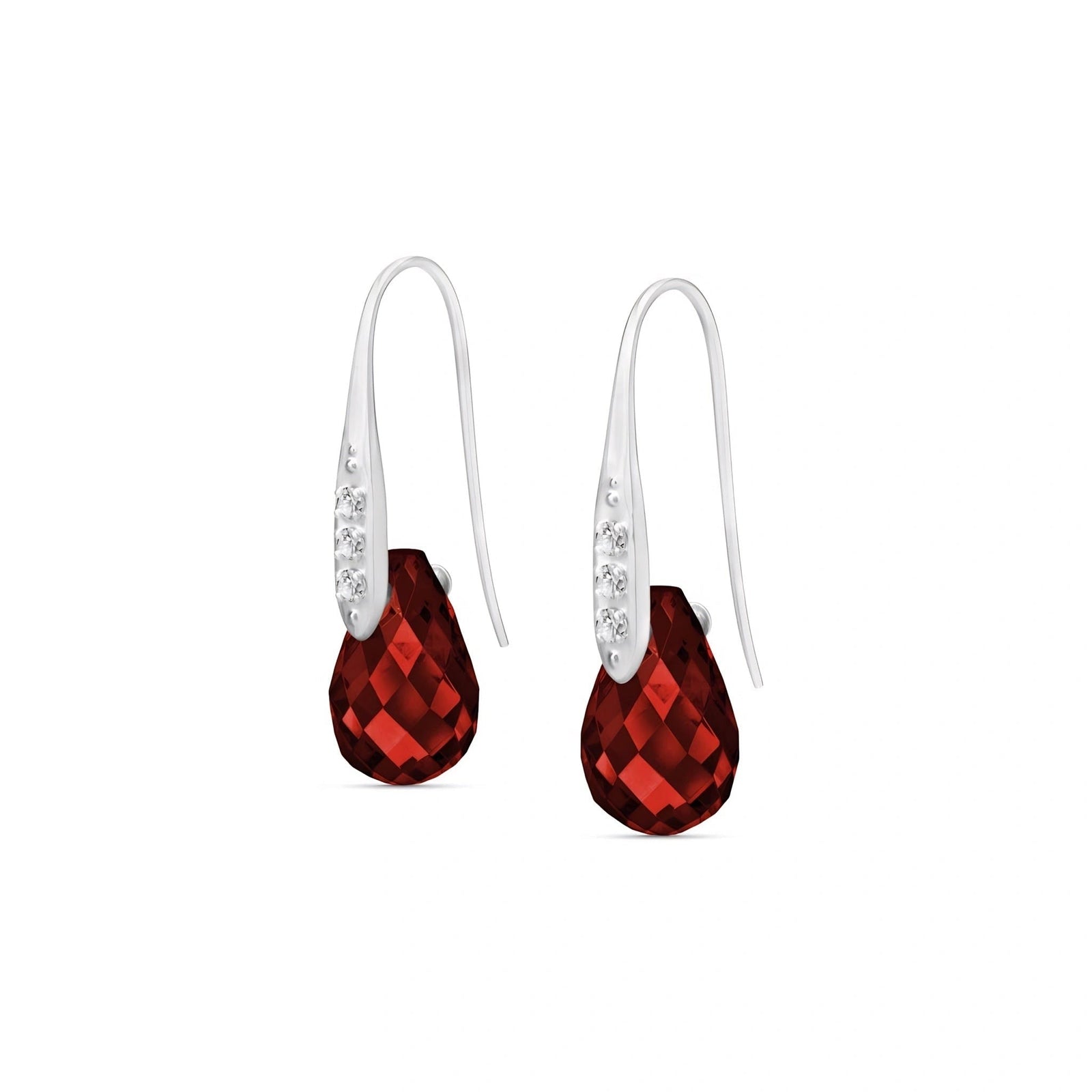 White Gold Aura Drop Earrings Garnet 10K — Domenica