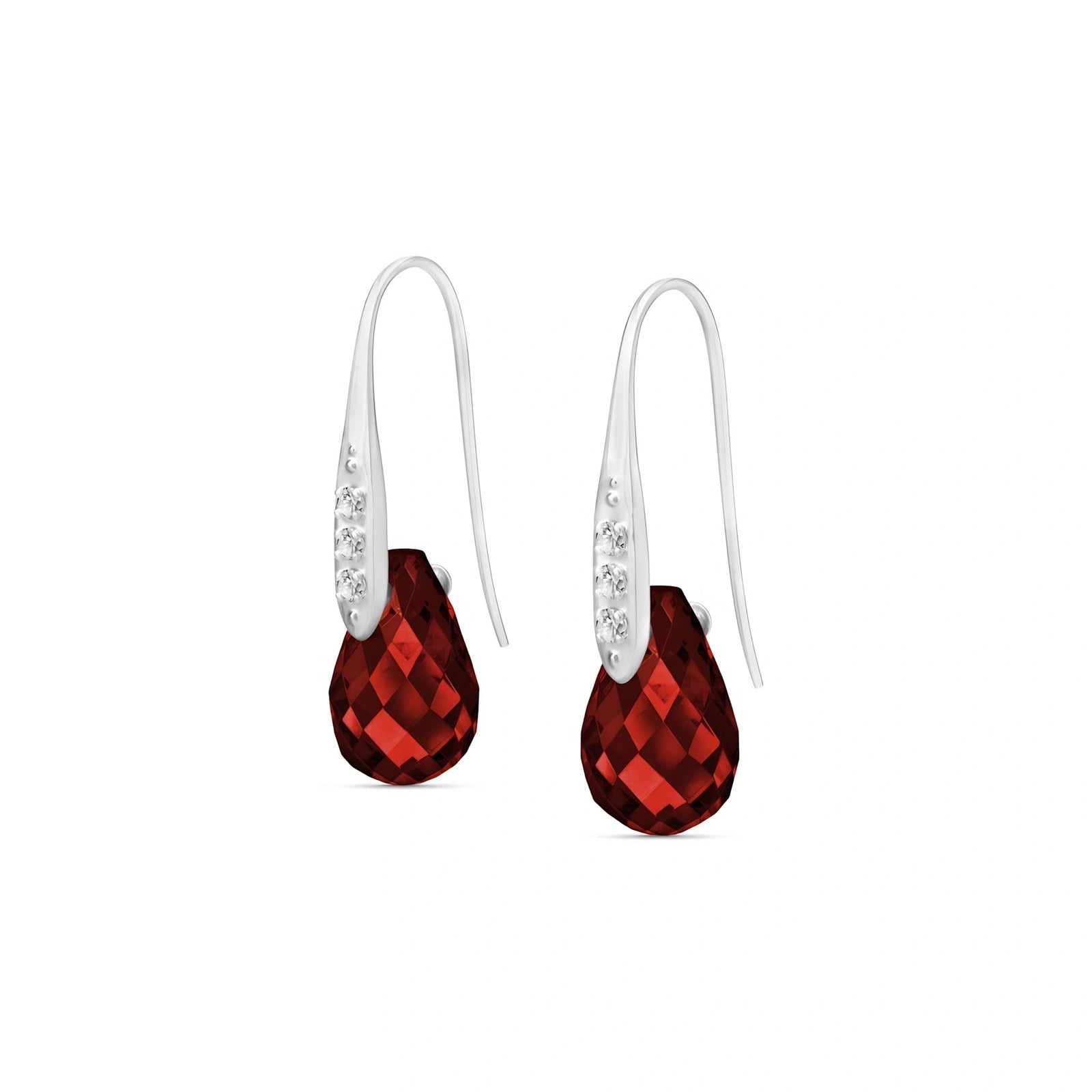 White Gold Aura Drop Earrings Garnet 10K — Domenica