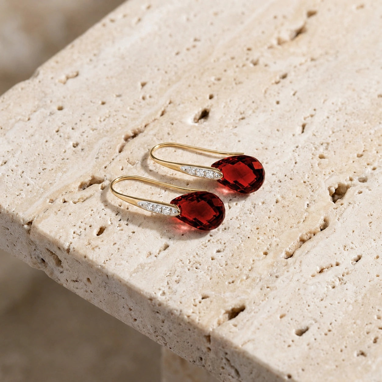 Yellow Gold Aura Drop Earrings Garnet 10K — Domenica